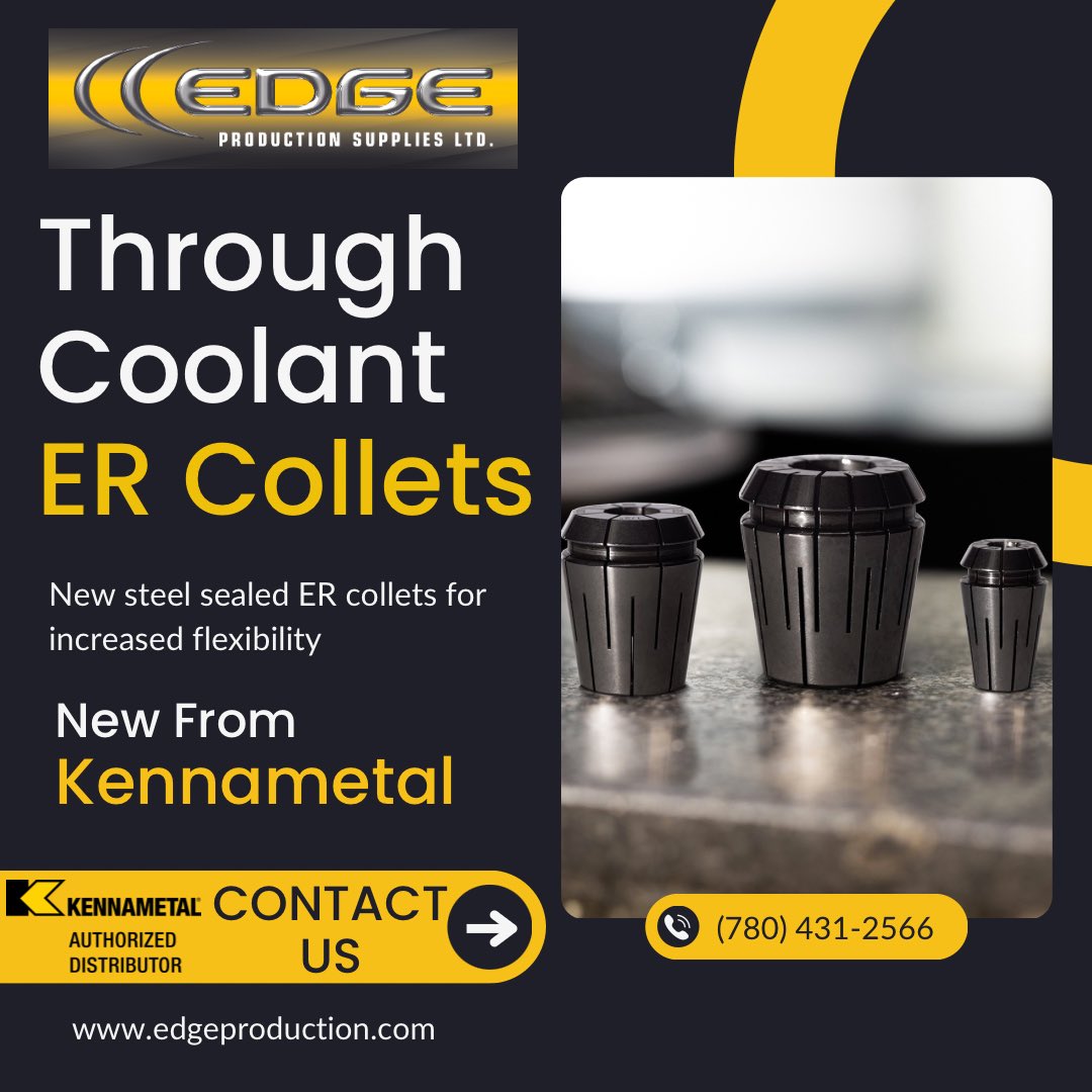 edgesupplies's tweet photo. As part of their new tooling launch @Kennametal has launched Through Coolant ER Collets for more flexibility in a wide variety of applications. Contact us for more info
#EdgeProductionSupplies #TotalMachiningSolutions #Kennametal #machinetools #YEG #YYC #WesternCanada #OilandGas https://t.co/s15TMocSlX