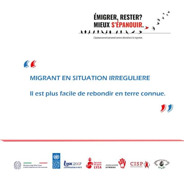 Migrant en situation irrégulière, il est plus facile de rebondir en terre connue. 
Campagne digitale sur L'épanouissement personnel comme alternative à la migration. #LVIA #LeRéseau #Link2007 #CISP #JVE #PNUD