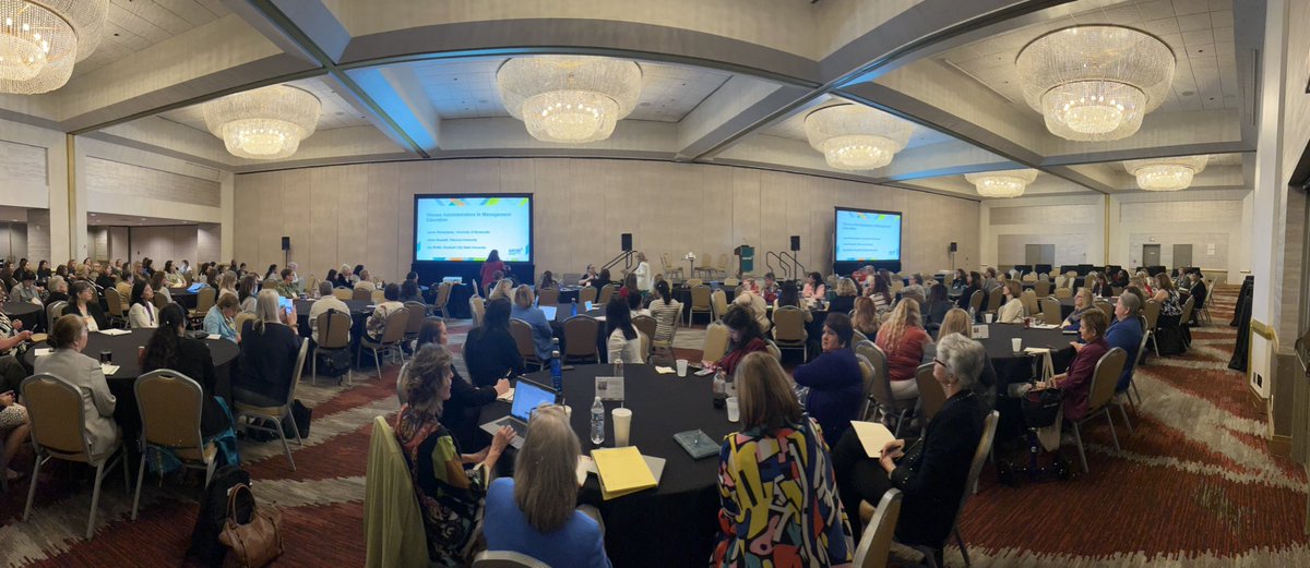 AACSB's tweet photo. โI could not imagine a better way to serve, I really think itโs what Iโm placed on earth for. To serve and to help all of you, individually, and at the school level, to truly shine.โ @StephMBryant accepts the Pat Flynn award from #WAME at #ICAM24. https://t.co/mUcsaoPofm