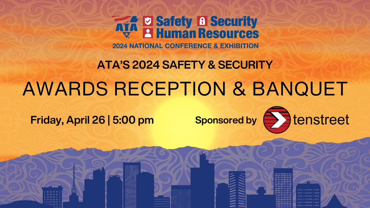 Celebrate excellence with us at ATA's #SSHR this April 25-27 in Phoenix! 🏆✨ Register now to secure your spot and gain access to exclusive events like the Safety &amp; Security Awards Reception &amp; Banquet, sponsored by <a href="/tenstreet/">Tenstreet</a>. bit.ly/40Oa566