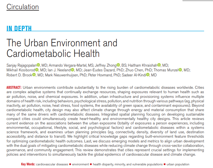 Our in-depth review 'The Urban Environment and Cardiometabolic Health' is now published @CircAHA tinyurl.com/d2v9wzt8 #cardiometabolic #urbanization #environment