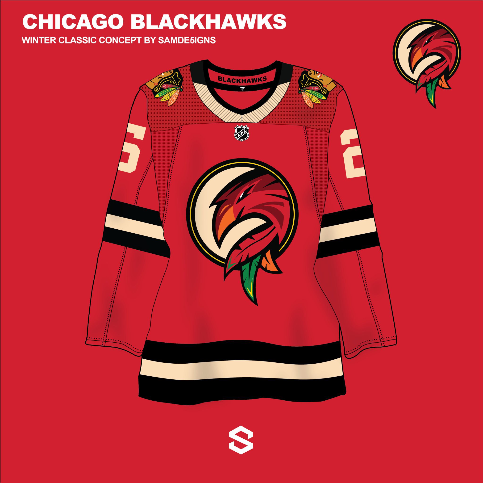 SAMDESIGNS on X Made this 2025 Winter Classic Jersey Concept alongside a new primary logo for the NHLBlackhawks please let me know what you think WinterClassic2025 Chicago smssports https t 0f0QDnY...