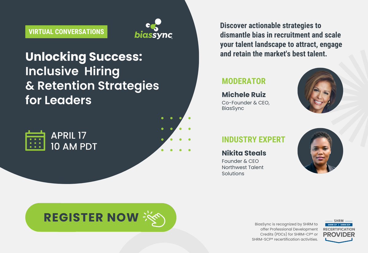 Join me on 4/17, 10 AM PDT for a vital talk on 'Unlocking Success: Inclusive Hiring & Retention Strategies for Leaders' with @BiasSync. Let's dive into creating more inclusive workplaces together. #InclusiveHiring #Leadership