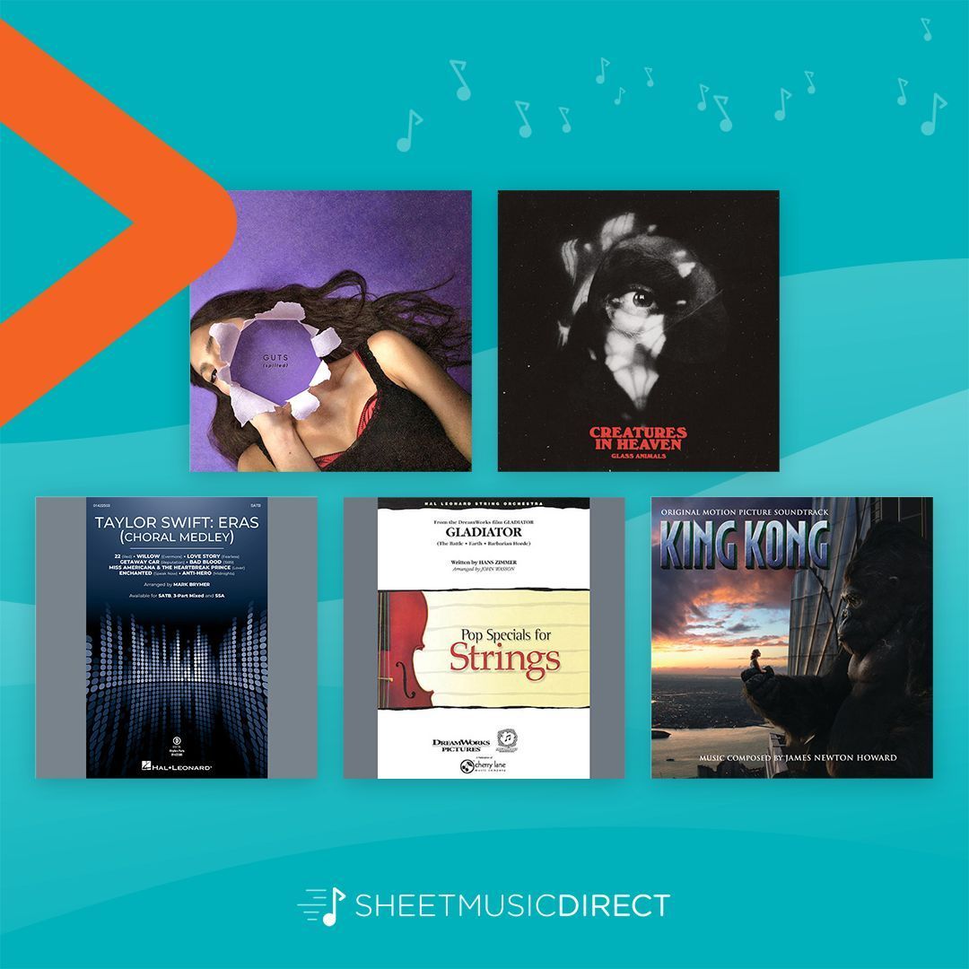 New sheet music for #NewMusicMonday: • Scared of My Guitar – Olivia Rodrigo – PVG • Creatures in Heaven – Glass Animals – PVG • Taylor Swift: Eras (Choral Medley) – Mark Brymer – Choir • Gladiator – Hans Zimmer (arr. John Wasson) – Orchestra 🎼: buff.ly/3vGUziA