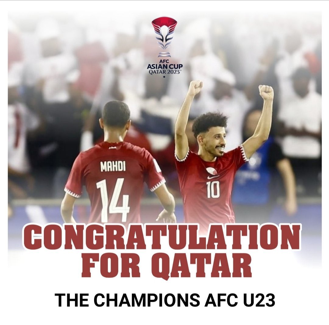 Congratulation Qatar <a href="/QFA/">الاتحاد القطري لكرة القدم</a> become U-23 AFC Champion. Biar penonton ga capek nnton sisa gamenya. Langsung juara aja yu. Menyala Qatarku🔥 🤑#AFCU23 #Qatar