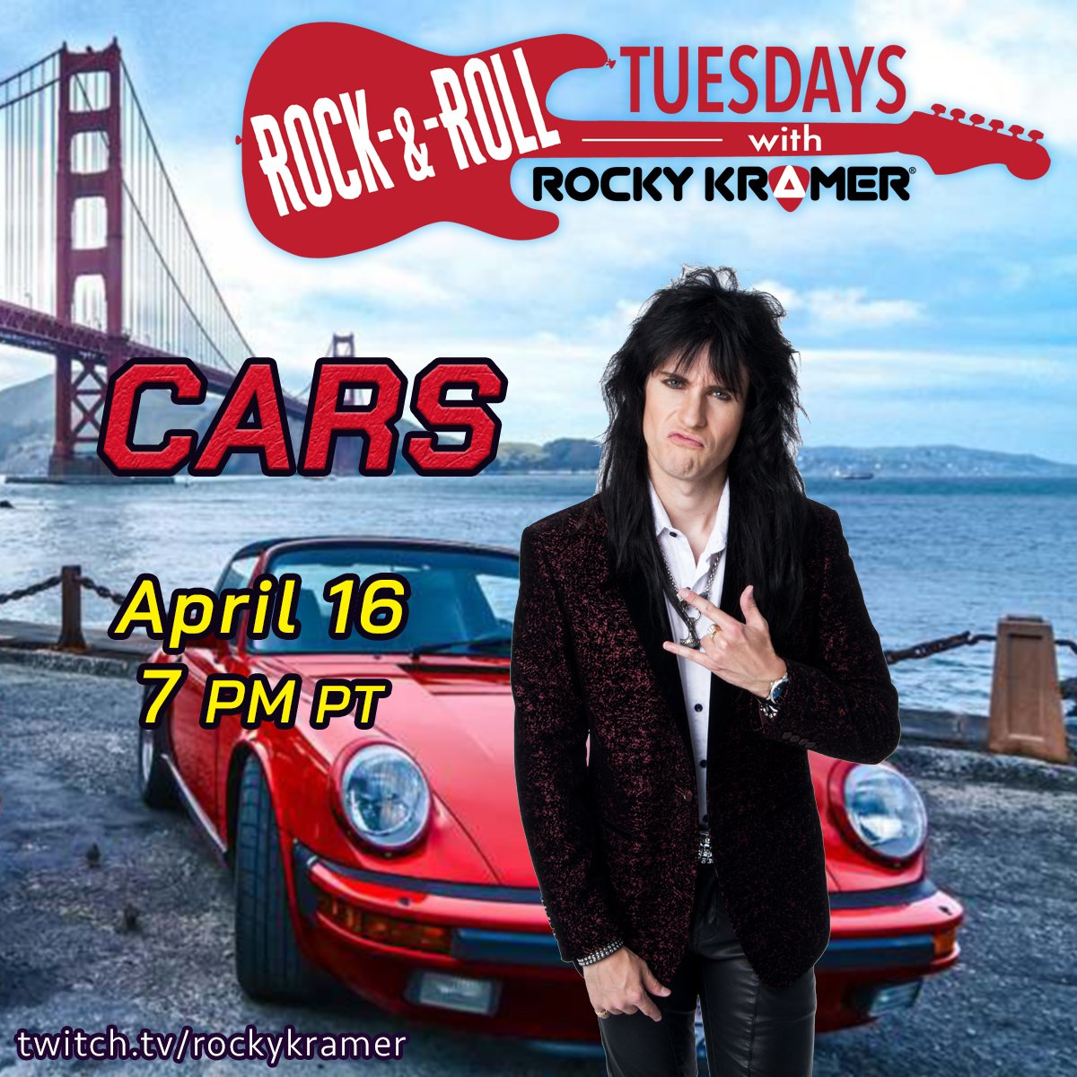 Rock & Roll Tuesdays: Cars April 16, 7 PM PT Twitch.tv/rockykramer #Guitar