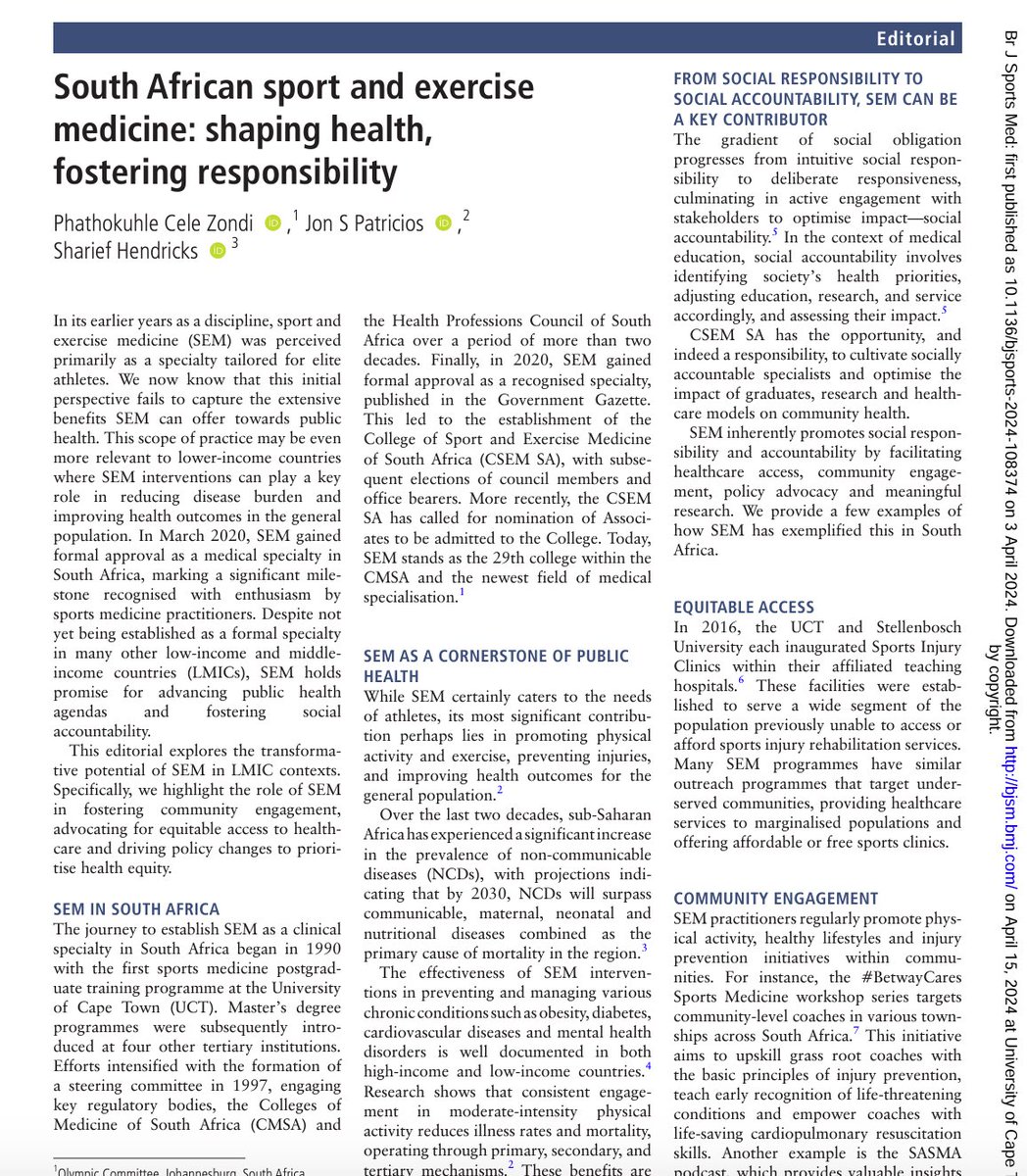 New Editorial: South African sport & exercise medicine: shaping health, fostering responsibility in @BJSM_BMJ @SASMA_ZA @jonpatricios @phatho_z bjsm.bmj.com/content/early/… 🇿🇦 💪🏾