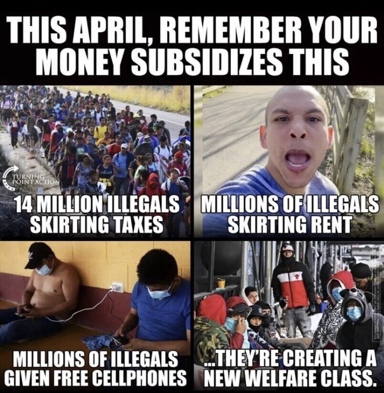 Don’t forget to pay your taxes!
The 7.2 million illegals and counting, that entered the U.S. under the Biden administration, are depending on your hard earned American dollars! 
#FJB #Trump2024