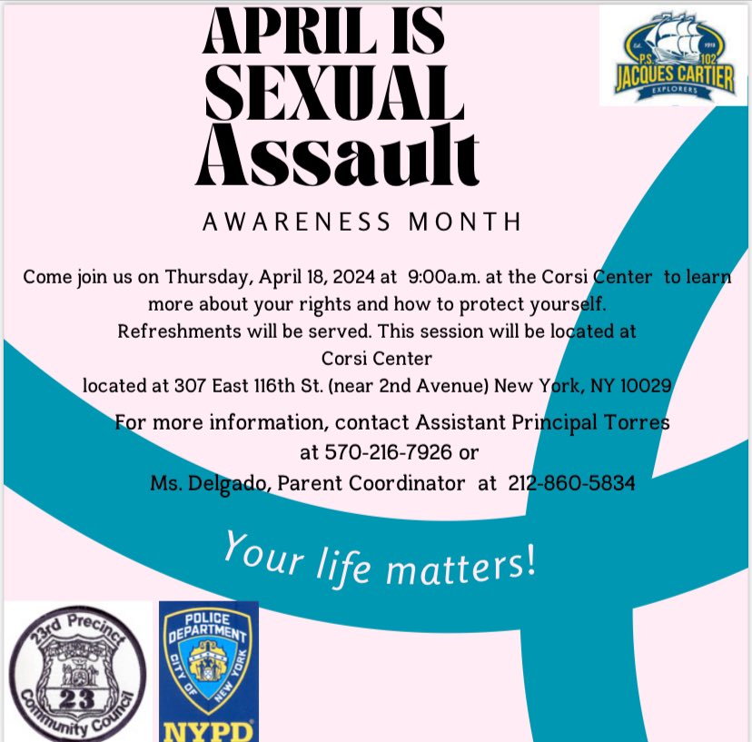 Did you know that your life matters? In honor of #SexualAssaultAwarenessMonth we have partnered with @NYPDPSA5  & @NYPD23Pct to educate the community on this important topic. Come join us at the #CorsiCenter ❤️ April 18th. #LoveCommunity #Yourlifematters ❤️