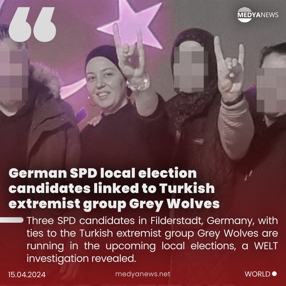 medyanews_'s tweet image. #Germany&apos;s SPD under scrutiny as members with connections to the #GreyWolves, a Turkish group known for violent far-right ideology, run for local office in Filderstadt. (buff.ly/4ax4aYj)