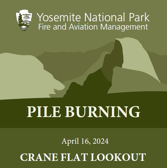 YosemiteFire's tweet photo. Fire crews will be burning piles around the Crane Flat Lookout on Tuesday, April 16, 2024. There are no anticipated closures or delays with this work. Smoke may be visible from the Big Oak Flat Road. #pileburning https://t.co/STCTz4OoqW