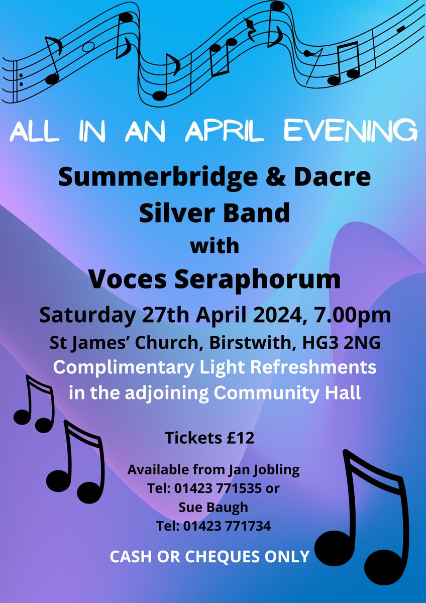 Not long now until our 'All in an April evening' concert with Voces Seraphorum choir, tickets still available as per poster. Celebrating choral & brass band music from all parts of the British Isles with some joint items including the much loved 'All in the April evening' 🎶🎺🎵