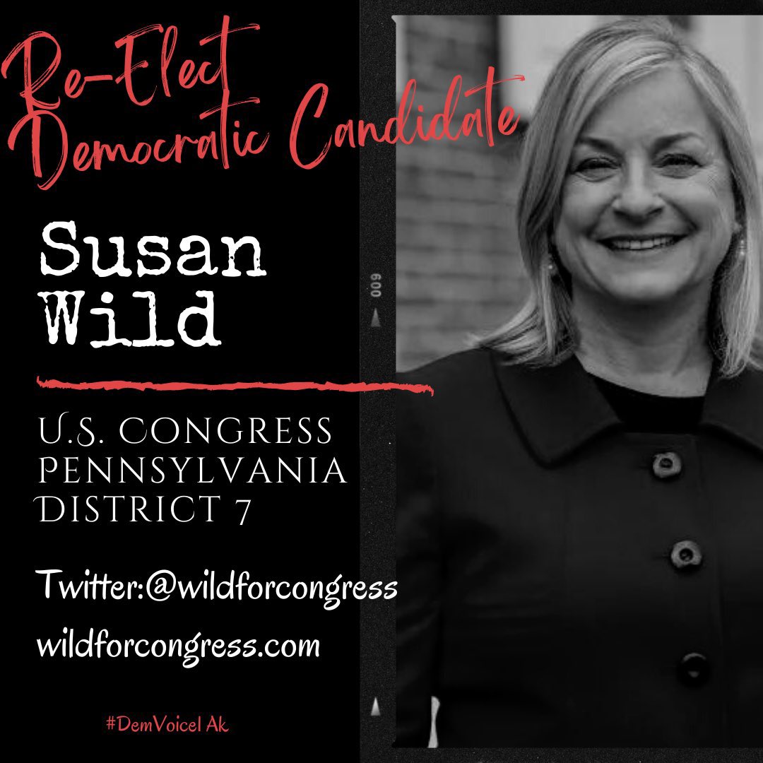 #DemVoice1 #DemsUnited SUSAN WILD is running for re-election to the US House in #PA07 @wildforcongress has been a member of Congress since 2018 where she has been a champion for women’s reproductive freedoms, the LGBTQ+ community, equality, healthcare & affordable housing…