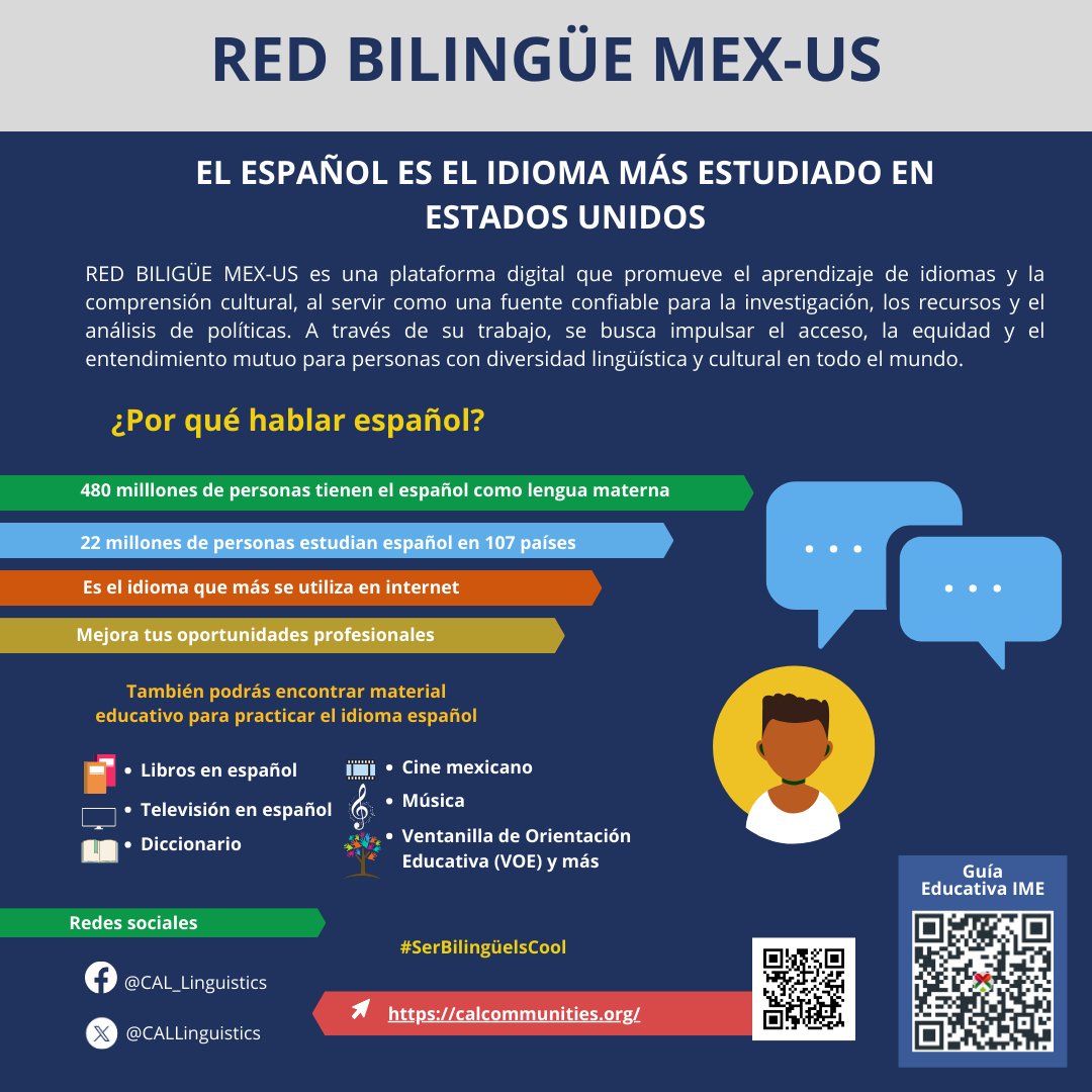 Red Bilingüe MEX-US es una plataforma digital que te ofrece libros, películas, música,  diccionarios y más para aprender español. Visita: calcommunities.org 
#EducaciónParaTodasyTodos #EducaciónIME