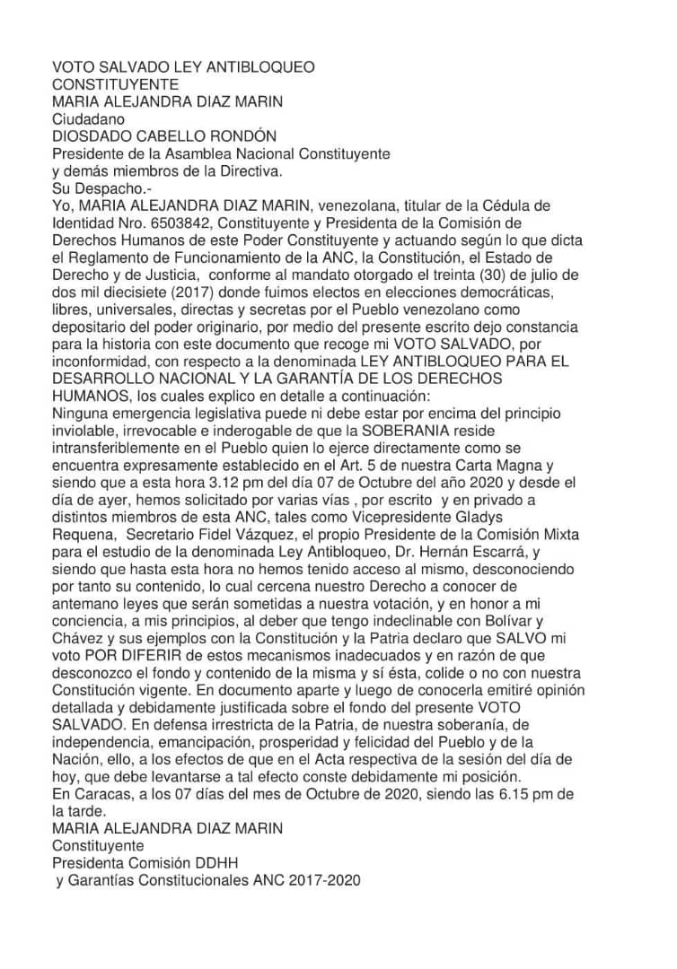 Acá el documento original emitido por la Dra. @MariaesPueblo en oportunidad de la aprobación de la Ley Antibloqueo, donde salvo su voto, exponiendo su digna postura! #NosTocaLuchar #Bichitos
