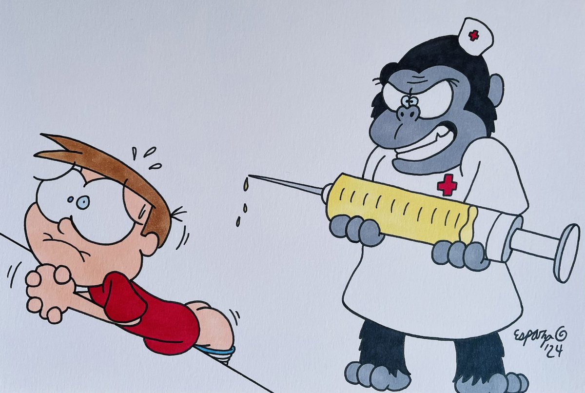 It’s @AnimalAlphabets time! #Medicine is this week’s theme, and young Jeffrey thought he could dodge his boosters. Unfortunately, Nurse Gorilla doesn’t like deadbeats! He clearly won’t be sleeping on his back this week! #AnimalAlphabets