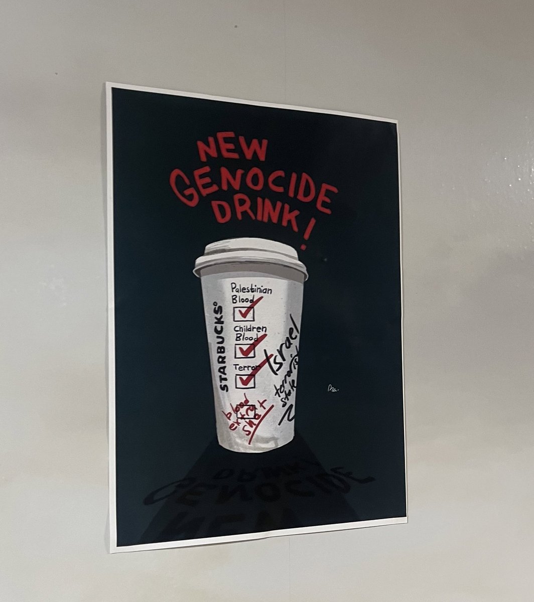 SocialistYM's tweet photo. Seen outside Starbucks at Wits today. 

Starbucks has taken the side of Israel as it brutally and illegitimately occupies Palestine, and has subjected its workers to abhorrent conditions by practicing union busting. 

#BoycottStarbucks #FreePalestine #WorkersOfTheWorldUnite https://t.co/b3Jd28wMOI