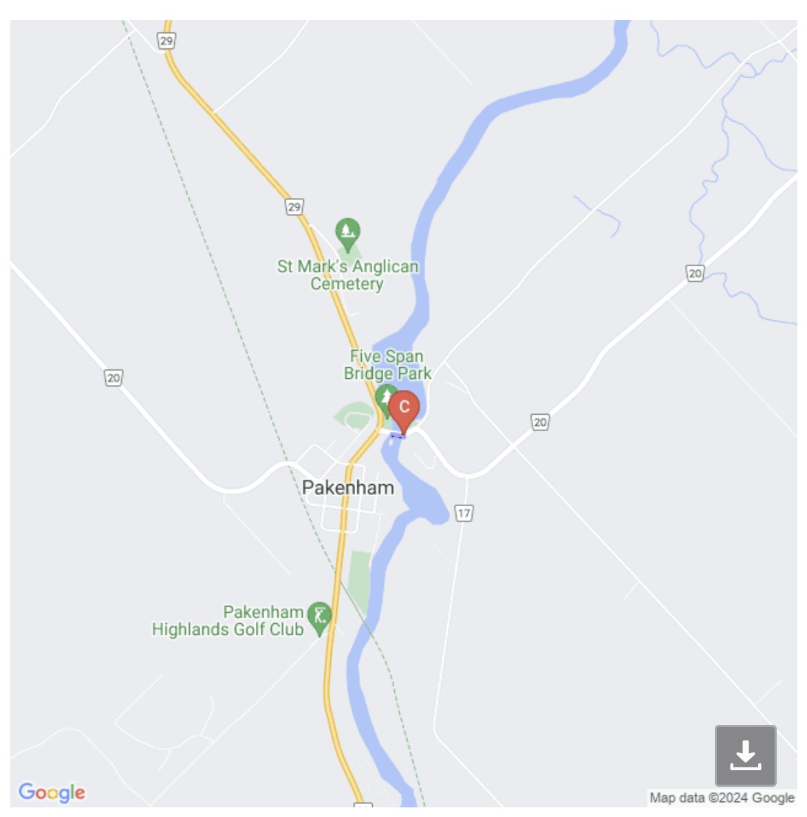 CLOSURE: The 5-Span Bridge in Pakenham will be temporarily closed 3 times this week - Kinburn Sideroad from 82m west of Darks Sideroad to 62m east of County Road 29. The closure times are April 24, 11:30am-3pm and 9pm-midnight; April 26, 11:30am-3pm. Detours will be in place.