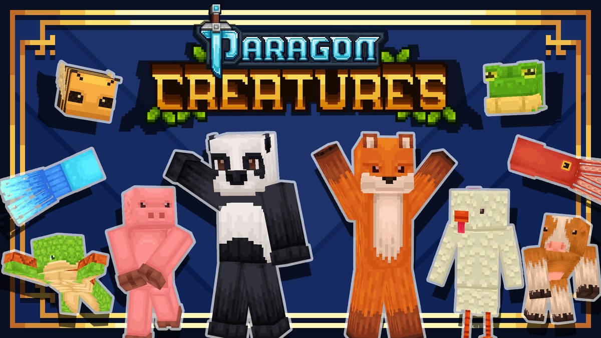 Meet the creatures of the Paragon RP, a cuddly collection of skins that turn every adventure into a fluffy fantasy! Transform into a furry fox, buzz around as a bee, or roleplay as an inky squid! 

🐝Available on the <a href="/MinecraftMarket/">Minecraft Marketplace</a> 
🦊Download: minecraft.net/en-us/marketpl…