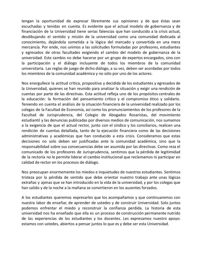 rcnradio's tweet photo. #Atención | Profesores de la Facultad de Ciencias Humanas de la Universidad del Rosario se sumaron a los pedidos para que el rector, Alejandro Cheyne, renuncie. También piden que se revisen los “mecanismos de gobernanza” en el plantel. https://t.co/iIMMmJ9i6V