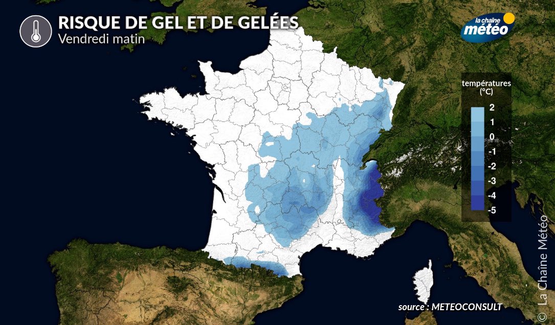 VigipreventionM's tweet photo. 🥶🌡️/#Mercredi-#Jeudi et #Vendredi pour l’instant cela pourrait être #étendu, montre un #signe de #froid assez #marqué pour la #saison le #matin. Risque de #geler dans les #compagnes et les #premières #hauteurs +200M est pour l’heure #envisagée .Un risque de #dégât #agricoles?1/3 https://t.co/kk2KnGaMHa