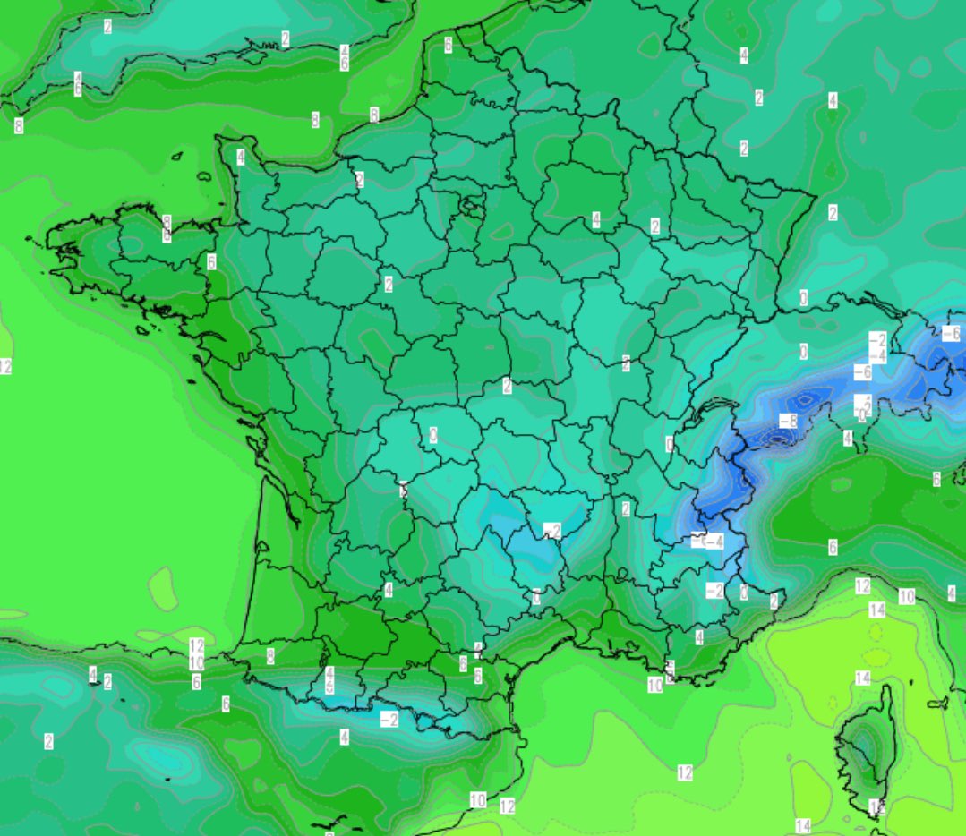 VigipreventionM's tweet photo. 🥶🌡️/#Mercredi-#Jeudi et #Vendredi pour l’instant cela pourrait être #étendu, montre un #signe de #froid assez #marqué pour la #saison le #matin. Risque de #geler dans les #compagnes et les #premières #hauteurs +200M est pour l’heure #envisagée .Un risque de #dégât #agricoles?1/3 https://t.co/kk2KnGaMHa