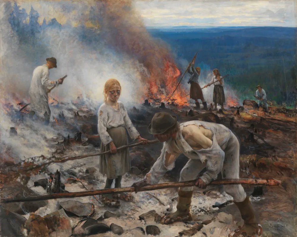 Raatajat rahanalaiset / Kaski, or 'Burning The Brushwood', by Finnish painter Eero Järnefelt, 1893 :) #artwork #art #paintings #finland #finnishculture