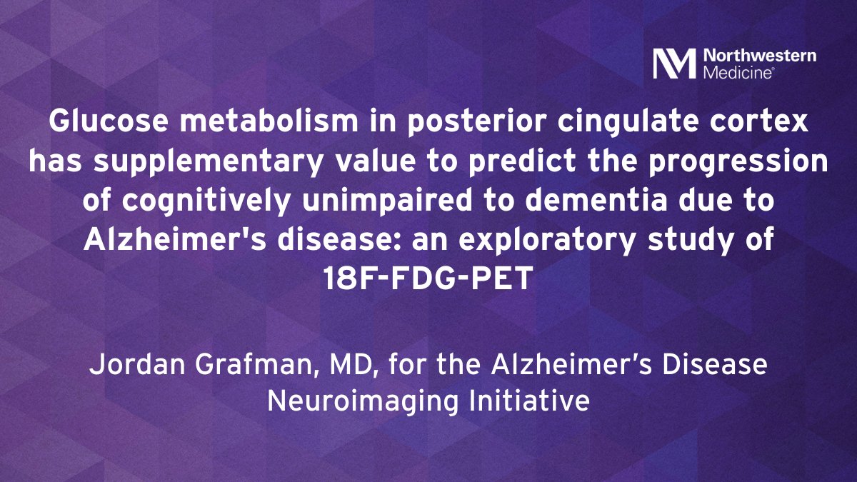 In a recent study, Northwestern Medicine scientists discovered that #GlucoseMetabolism in posterior cingulate cortex may be a potential biomarker supplement to the Aβ and tau biomarkers to predict the progression of cognitively unimpaired to dementia due to Alzheimer's disease.…