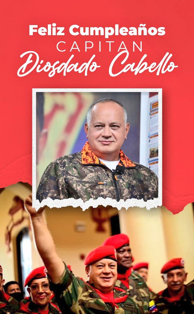 LealTelleria's tweet photo. Celebramos la vida de un incansable revolucionario, un hombre leal al pueblo, nuestro hermano de lucha, Capitan Diosdado Cabello @dcabellor. Que Dios y la Patria lo sigan colmando de muchas bendiciones para seguir defendiendo nuestra Soberanía Nacional. ¡Feliz Cumpleaños! https://t.co/F49hjcEYg9