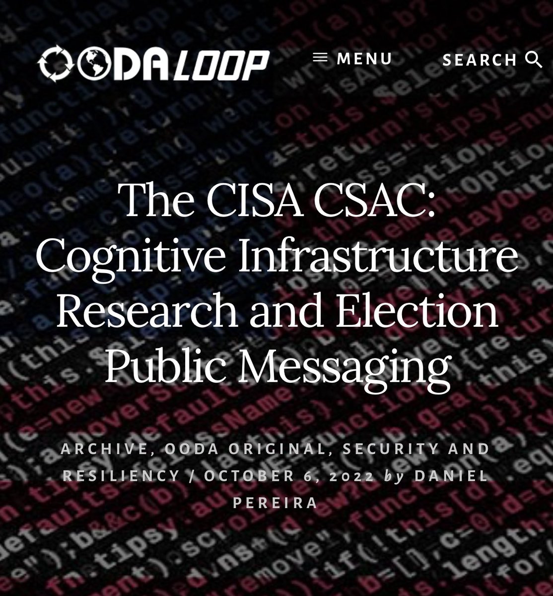 @Rothmus Meanwhile CISA has been busy classifying speech as Cognitive Infrastructure, thus putting censorship under the National Security banner. oodaloop.com/archive/2022/1…