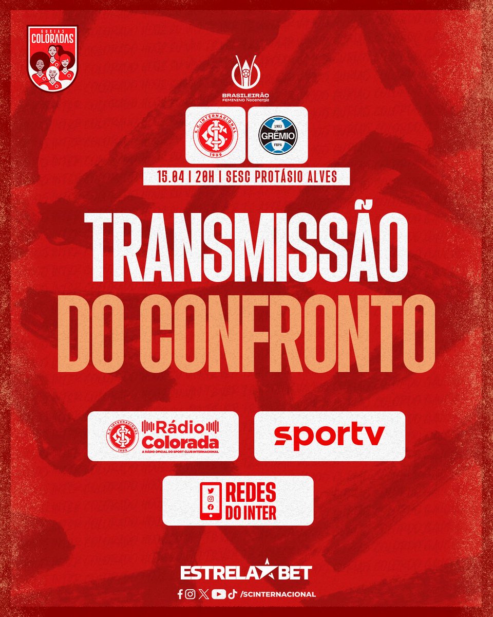 GuriasColoradas's tweet photo. 𝐄́ 𝐝𝐢𝐚 𝐝𝐞 𝐜𝐥𝐚́𝐬𝐬𝐢𝐜𝐨 𝐧𝐨 𝐁𝐫𝐚𝐬𝐢𝐥𝐞𝐢𝐫𝐚̃𝐨 𝐟𝐞𝐦𝐢𝐧𝐢𝐧𝐨! 🇦🇹🔛

Hoje, às 20h, as Gurias enfrentam o Grêmio, no Estádio do Sesc, pela 5ª rodada do campeonato nacional. Acompanhe a partida pela Rádio Colorada, Sportv e nas redes do Inter! 📻📺 https://t.co/RxXX97Kxtq