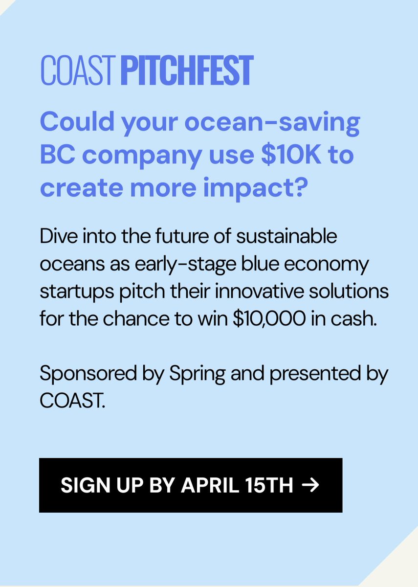 Are you a trailblazer in the realm of #sustainableocean solutions, poised to revolutionise the #BlueEconomy?
Today's the deadline for #COASTPitchFest!
More info <a href="/CanadaCOAST1/">Centre for Ocean Applied Sustainable Technologies</a>.