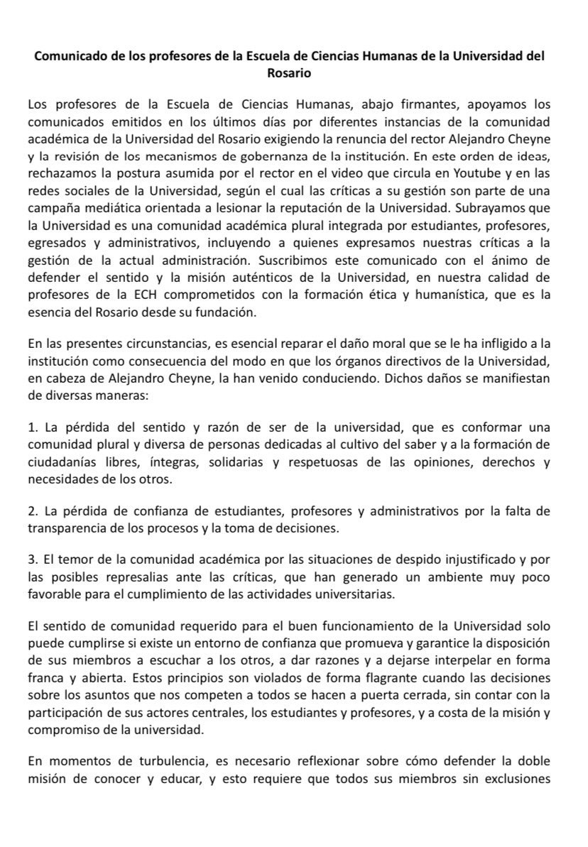 consejoech's tweet image. Comunicado por el cuerpo docente de la Escuela de Ciencias Humanas 2024. Agradecemos su labor dentro de la Universidad del Rosario y confiamos en que buscan lo mejor para la comunidad estudiantil.