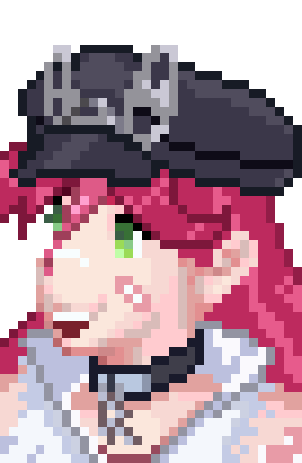 Sabbrewolf's tweet photo. So I decided on a whim.. what if I made one of the portraits into a reactive with some animation too? So here is my first dip into that for the Boss #rummyraid #pixelart https://t.co/BWoQu3zfir