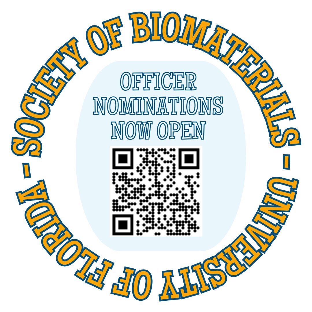 BiomaterialsFL's tweet photo. Scan the QR code or follow the link in our bio to nominate someone for the 2024-2025 Society of Biomaterials, University of Florida Chapter!

All officer positions are open and you do not have to have previously served as an officer to run! https://t.co/ibyp0PLrCY