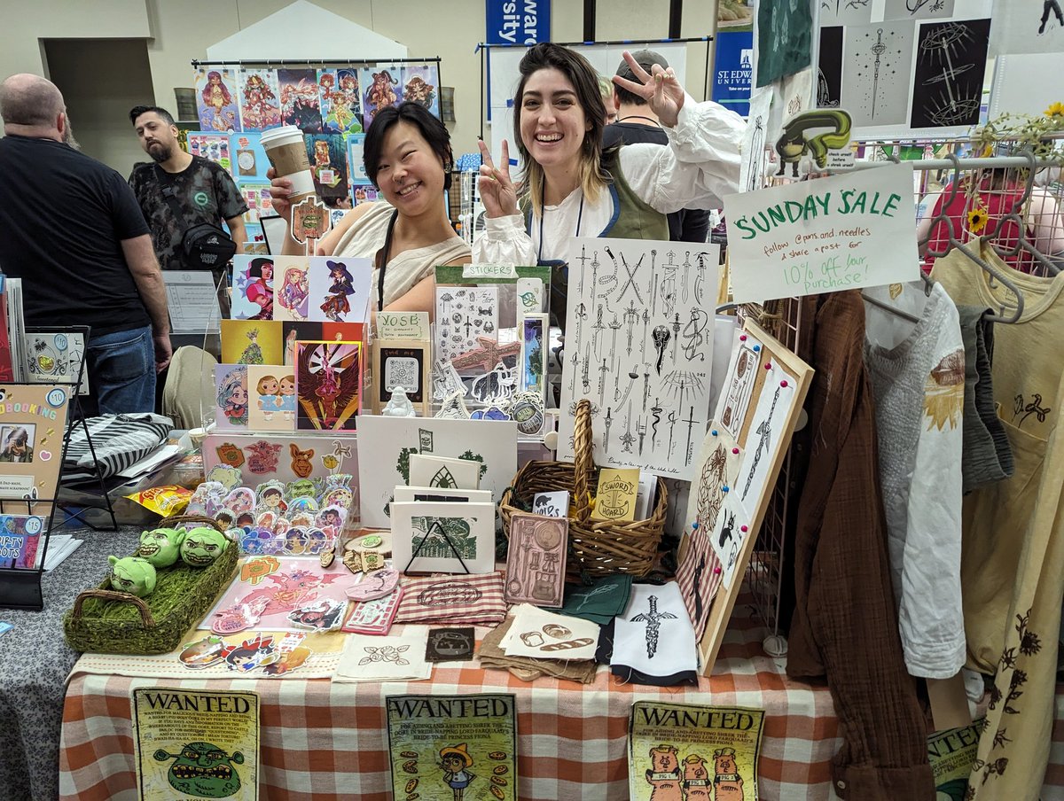 Do you ever spend 10+ years attending artist alleys as a cosplayer before finally becoming a tabling artist at a con???? Anyway we love and respect @bontmercy, #1 swampmate and memelord for the ages. 💚 @staple 2024 is a wrap!!