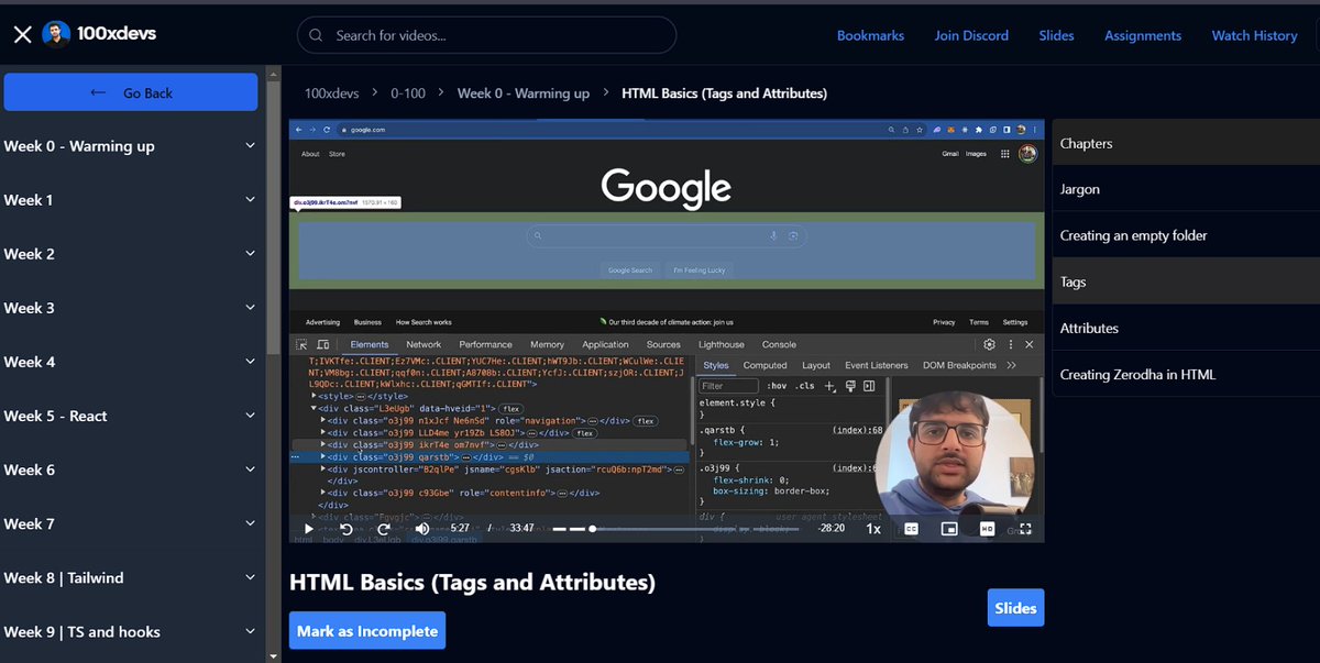 Coder_Prashant_'s tweet photo. Warming up with @kirat_tw cohort in @100xdevs, revising HTML basics in week 0.💯🤓 https://t.co/4TVEtVtBqP