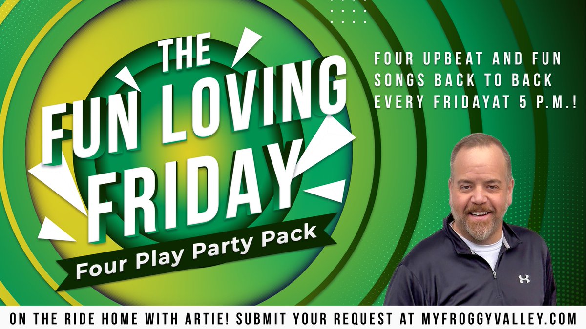 Getting those Friday vibes already? Check out The Fun Loving Friday Four Play Party Pack tomorrow at 5:00 with The Ride Home with Artie! Every Friday Artie plays 4 upbeat songs back to back to get you into the weekend!