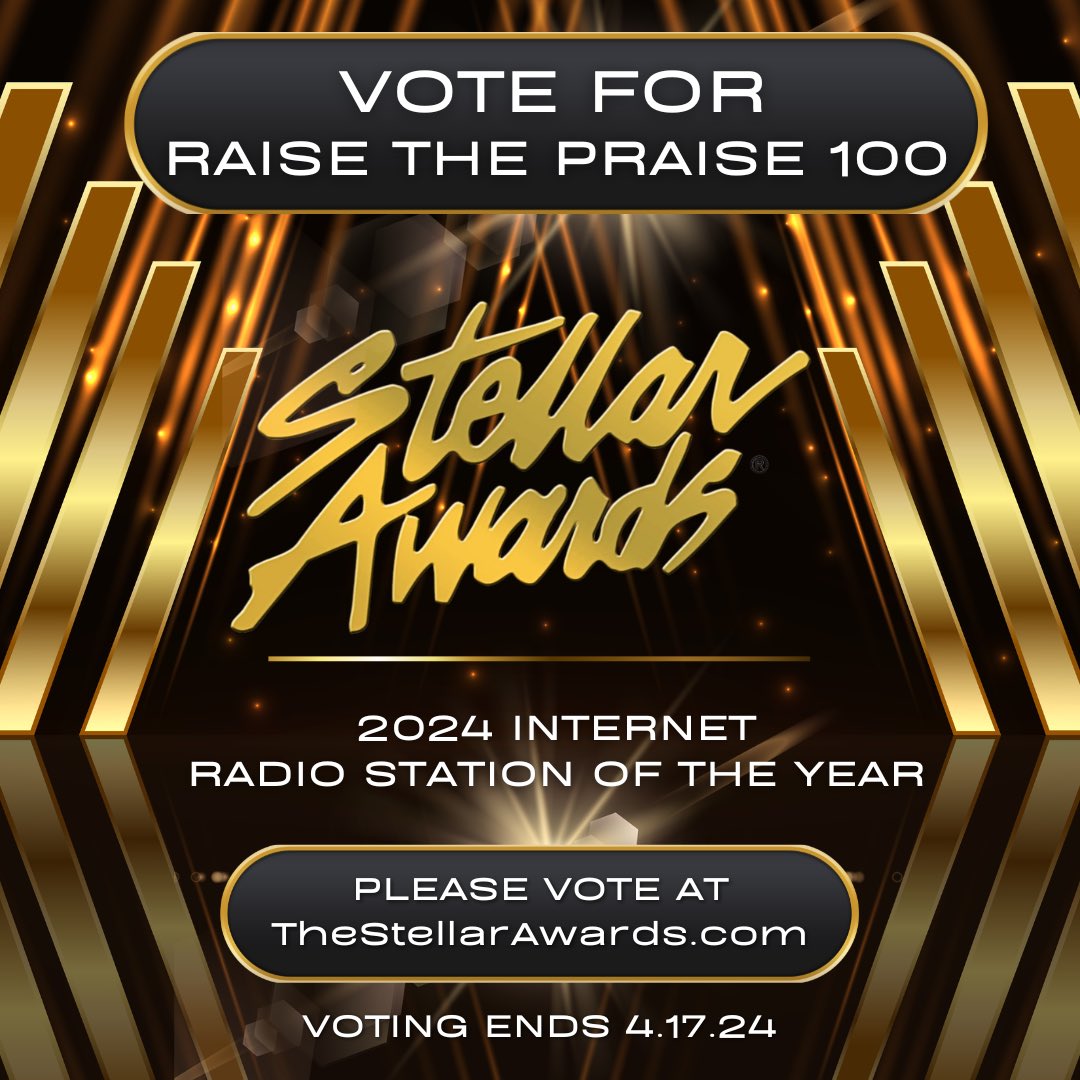 Rtp100H's tweet photo. God is good! We’re nominated ONCE AGAIN for @TheStellars as Internet Gospel Radio Station of the Year! 

Click link to VOTE for https://t.co/zYFHeTcqYj (you’ll see Paul Hutchinson’s name)!

https://t.co/A8Uazyaskn

VOTING ends 4/17! Thanks fam!

#StellarAwards #RaiseThePraise100 https://t.co/KBuRrrk3R1
