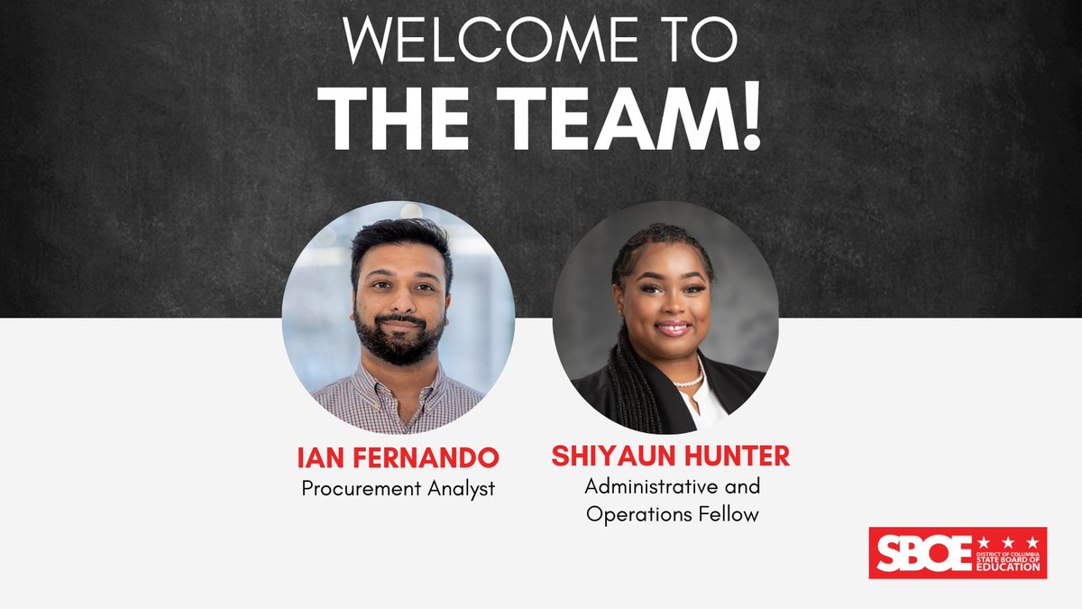 Welcome to the team, @IFernando5 and Shiyaun! The @DCSBOE team is growing, and each person plays a role in helping us fulfill our mission.