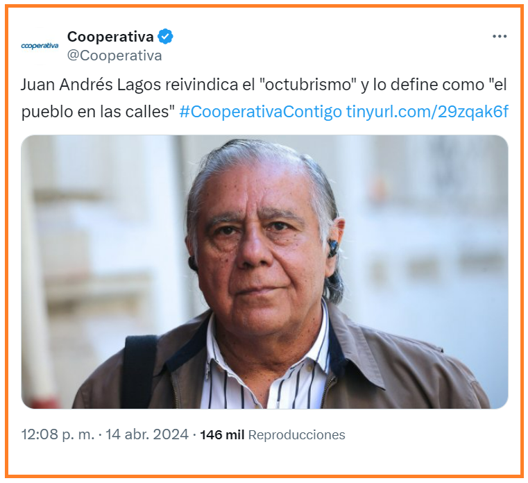 Les recuerdo que este comunista es asesor del Ministerio del Interior. La Tercera hoy: 'La polémica ocurre luego que Lagos -asesor en el Ministerio del Interior- reivindicara el octubrismo al decir que se está reactivando con el pueblo en las calles, lo que generó críticas'.