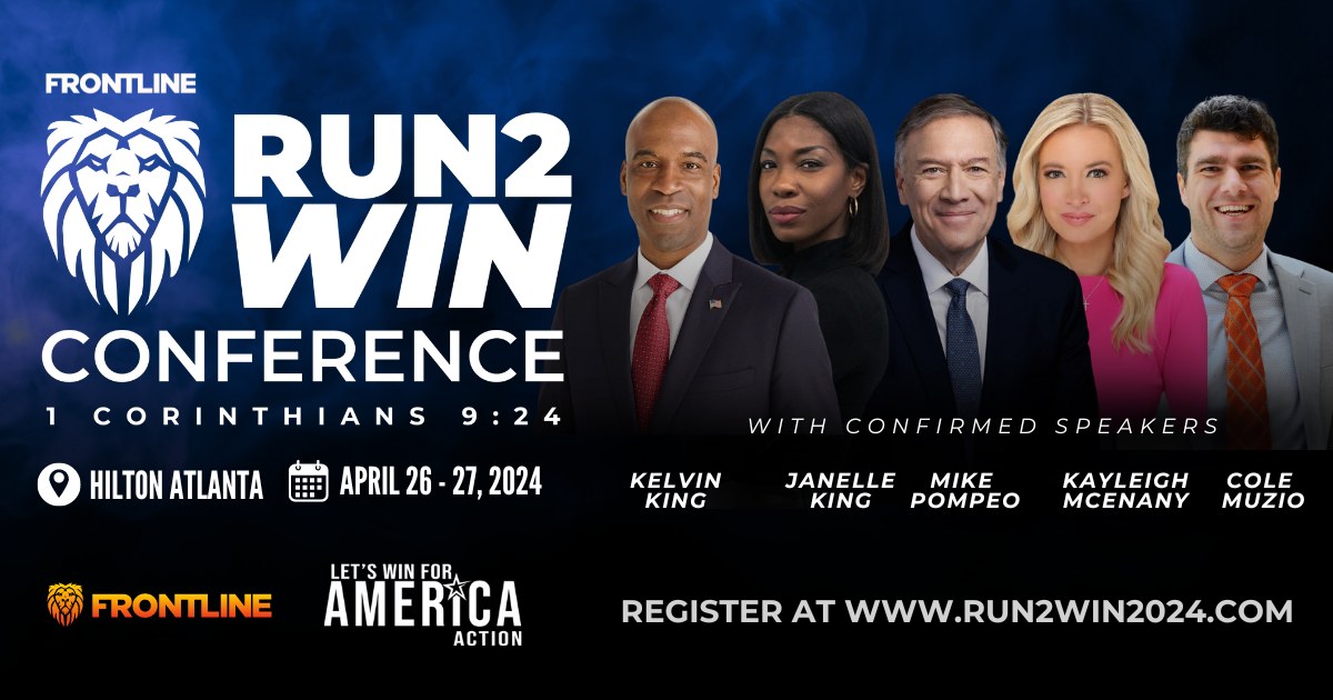 Join Let’s Win for America at the Run2Win Conference!

Our co-chairs, Janelle and Kelvin King, are excited to be keynote speakers at what is set to be an awesome conference! We hope to see you there!

--

Details:
🗓️ Dates: April 26-27, 2024
📍 Location: Hilton Atlanta, 255
