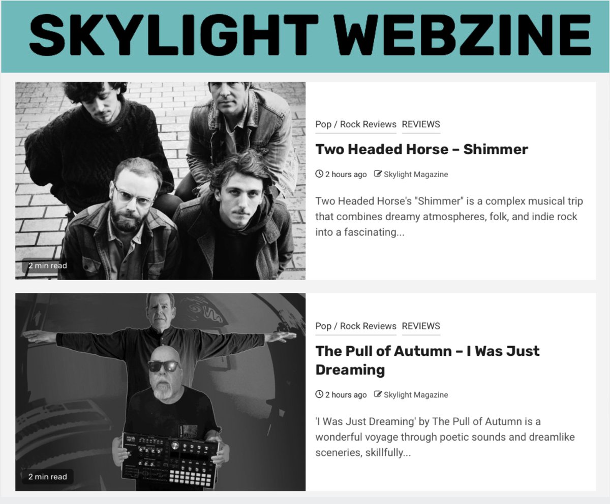 Massive thanks to #SkylightWebzine for reviewing both #ThePullofAutumn and #TwoHeadedHorse @2headedhorse (via @OX4Sound @MarkGardener) skylight.gr/index.php/2024… skylight.gr/index.php/2024… @musicblogrt @itheretweeter1 @_TeamBlogger @musiccitymemo