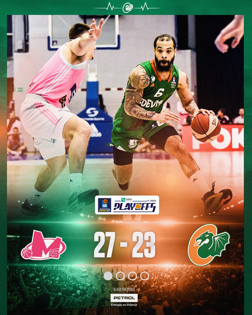 🚨 | 🟢🟠🟠🟠 Home advantage of 4 points at the end of the first quarter. 📊: Cobbs 11 📺: @ArenaSport_SI 1 in Kanal A #ZmajevaDruzina | #ABAPlayoffs