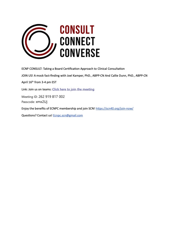 SCN ECNPC (@div40ecnpc) on Twitter photo We are hosting an open mock fact-finding TOMORROW, 4/16/24, at 3pm EST. This event is open to all, but may be of particular interest to those studying for ABPP-CN boards. See flyer for details! <a href="/Div40ANST/">DIV40ANST</a> <a href="/APADivision40/">Society for Clinical Neuropsychology</a> <a href="/SCN_WIN/">Women in Neuropsychology (WIN)</a> #neuropsychology We are hosting an open mock fact-finding TOMORROW, 4/16/24, at 3pm EST. This event is open to all, but may be of particular interest to those studying for ABPP-CN boards. See flyer for details! <a href="/Div40ANST/">DIV40ANST</a> <a href="/APADivision40/">Society for Clinical Neuropsychology</a> <a href="/SCN_WIN/">Women in Neuropsychology (WIN)</a> #neuropsychology