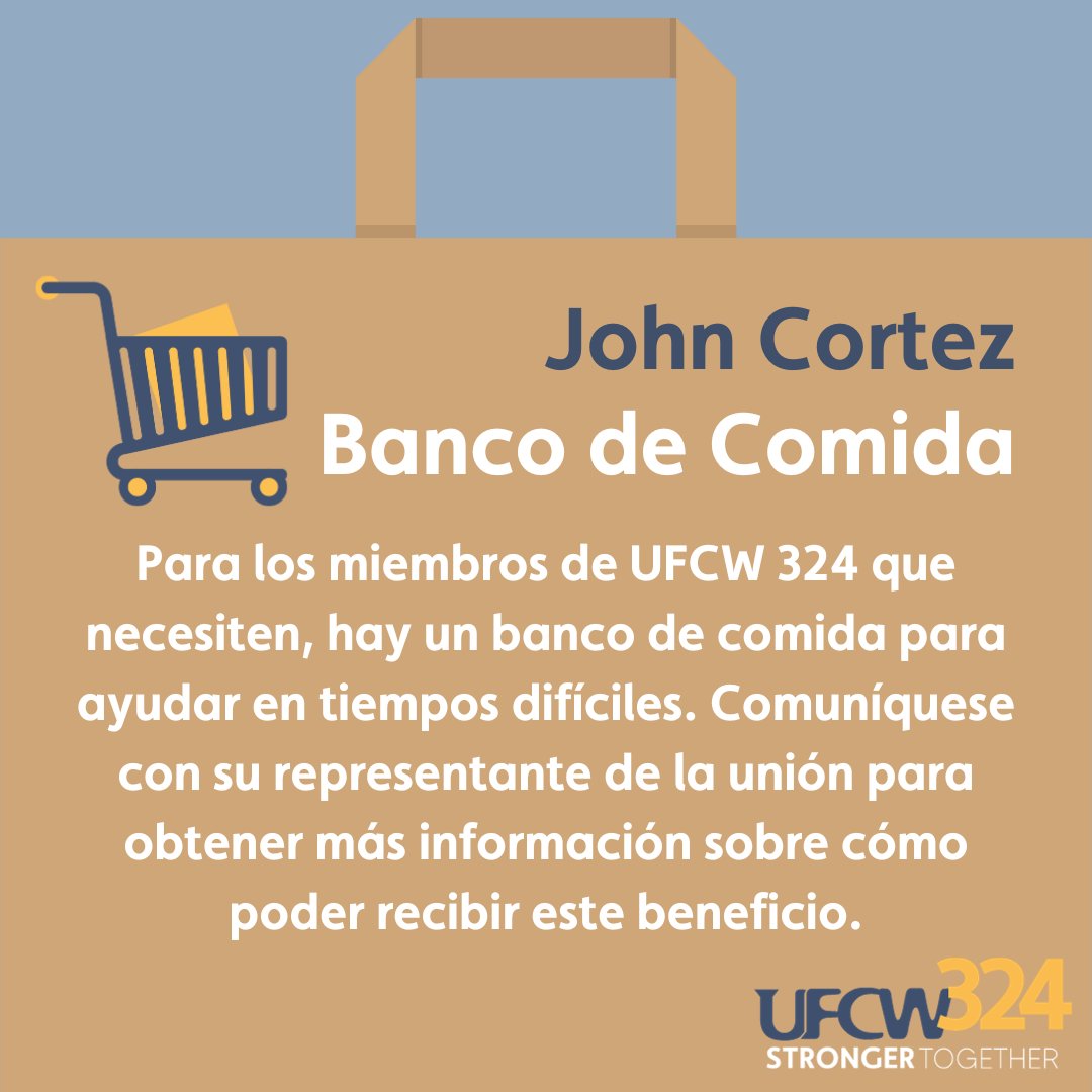 For UFCW 324's members who are in need, there is a food bank to help out during hard times. Please contact your union representative for more information on how to access this benefit.