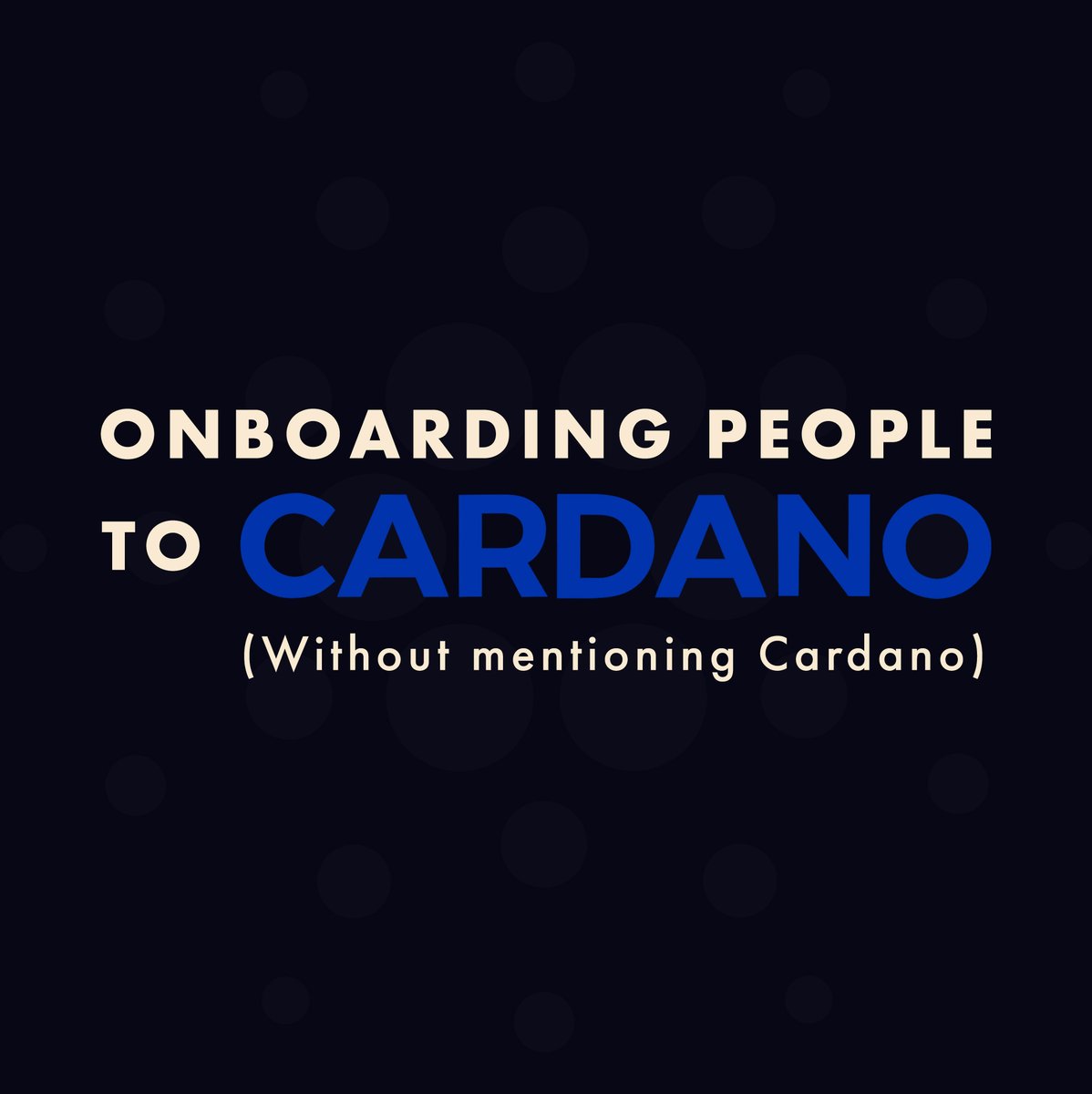 CardanoThor's tweet photo. How to onboard people to Cardano without mentioning Cardano.

Nobody wants a sales pitch, and most people don't care about technical discussions about TPS, UTxOs, or scaling solutions.

So how do we onboard people to Cardano without using words like "Cardano," "zero-knowledge scaling," or "generational wealth"?

1. Centralized Exchanges

While buying their Bitcoin, tell them to consider diversifying with smaller-cap tokens, such as $AGIX, $IAG, or $AXO, which they can buy on their favorite CEX.

2. Cross-chain Wallets

Recommend wallets that are both cross-chain and offer in-wallet trading. An easy fiat on/off ramp would be ideal.

I know several wallets are working on this, such as @lace_io, @FlintWallet, @BeginWallet, and others (add your favorite in replies). Non-Cardano options, such as @okxweb3, or hardware wallets, like @Trezor, are also good options.

3. Games

Invite them to play some games with you. They don't need to know that the game has its roots in Cardano.

You could introduce them to @TheSandboxGame and @claymates, challenge them at @Goombles_, race them on @CornucopiasGame, or do horse betting on @EquineNFT. 

4. Services

Does your friend need an IRL problem solved? Maybe they are publishing a book (@book_io), need cheap cloud storage (@IagonOfficial), or are making music (@projectNEWM). 

Don't shill Cardano. Help them to solve their problems and improve their lives.

5. Events & Community

Instead of going to @RareEvo by yourself, invite your friends to Las Vegas. The pitch is Las Vegas, but you'll also introduce them to the Cardano community.

If not events, invite them to join your favorite community. Many close-knit Cardano communities don't focus on crypto or NFTs. They play poker, have movie nights, discuss and share art, and more. Invite them to join the party before you shill them NFTs or generational wealth.

6. Be Generous

Give them 5 ADA or an NFT from your favorite project. This is the most common way I have onboarded people to Cardano. I usually give people cool art NFTs, which prompts the recipient to create a wallet and look into the artist.

7. Discuss Big Problems

Before we pitch the solution, let's have a conversation about our current centralization problems. Talk to people about the issues with our financial system, governance systems, centralized social media, etc.

When they truly understand the problem, they will start looking for Cardano's solutions.

8. Create Content (Marketing)

Make content that people enjoy. #CardanoGirls was a perfect example of entertaining content first, Cardano second. 

Create engaging non-Cardano-specific content that uses some of the advice above, such as gaming content, music, comedy, etc. 

Other ideas?

Reply with some ideas that I inevitably missed. When you focus on honest conversations about people's lives and problems, they will be much more receptive to new solutions and your recommendations.