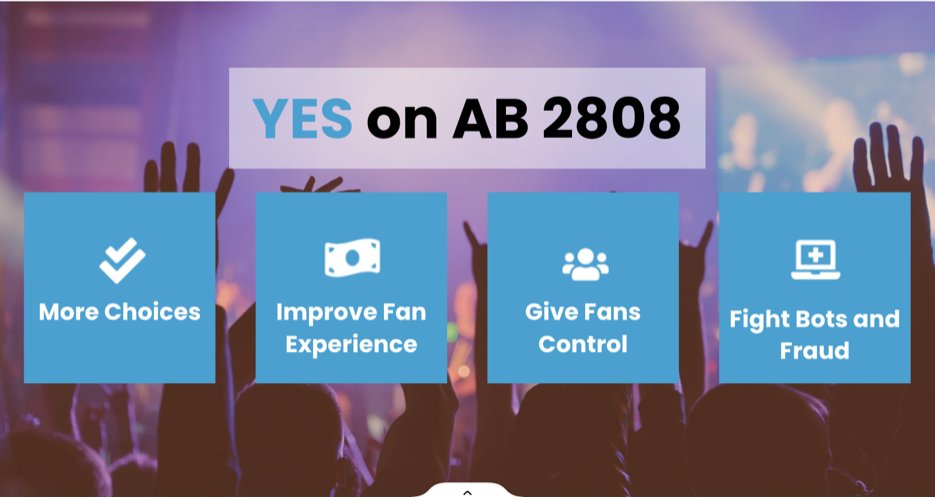 Vote YES on #AB2808 @Arts_Committee. California’s fans deserve increased competition, lower fees, and more access to events. @AsmMikeGipson @MikeFongCA @AsmTinaMckinnor @MSantiagoAD54 @AsmValencia @TomLackey36 @AsmWallis #caleg