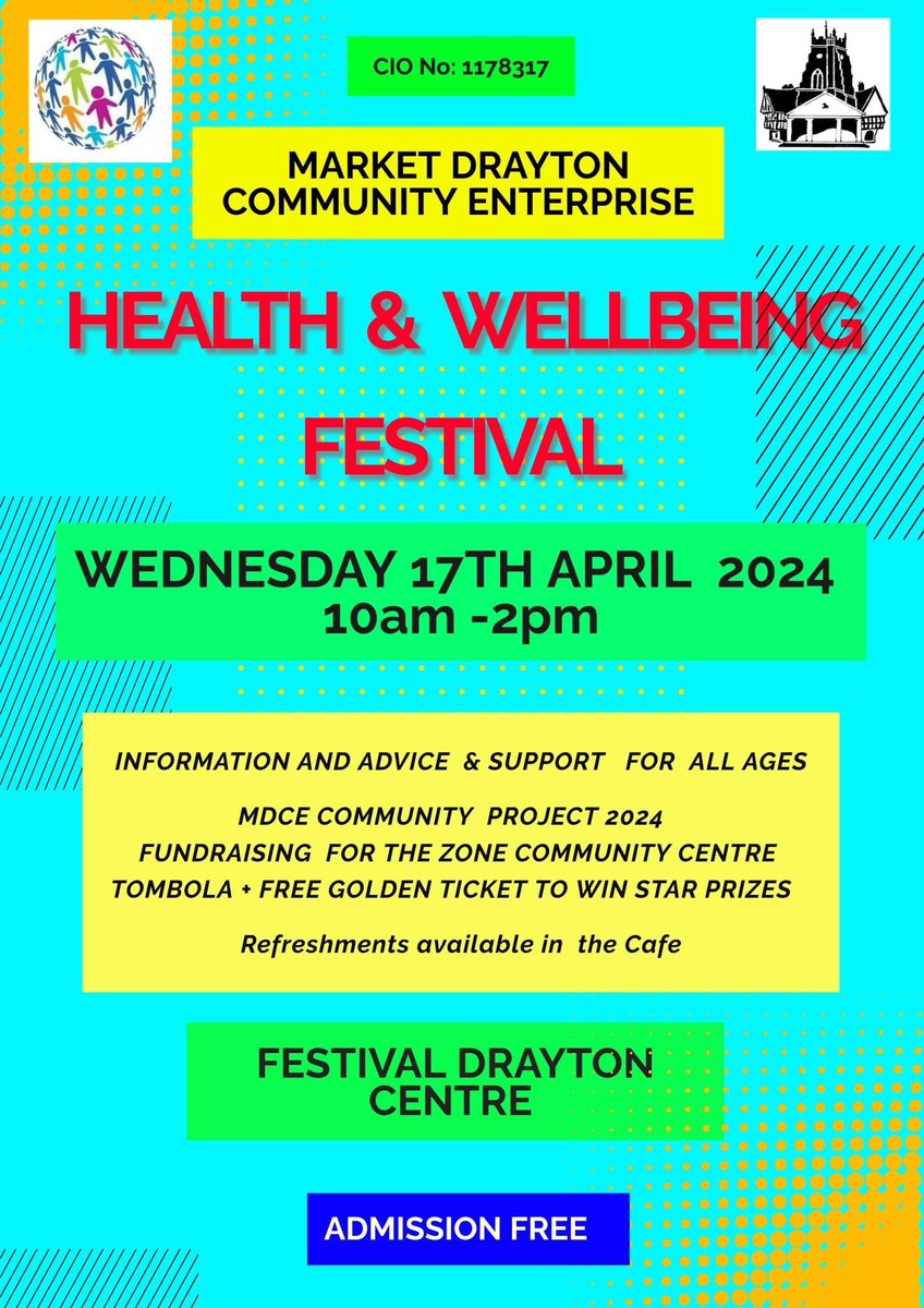 🤩 Some of our team will be at the Health & Wellbeing Festival at the Festival Drayton Centre in Market Drayton. They will showcasing our weekly activities that take place at The Zone Community Hub. 

#MarketDrayton #Shropshire #Community #Support