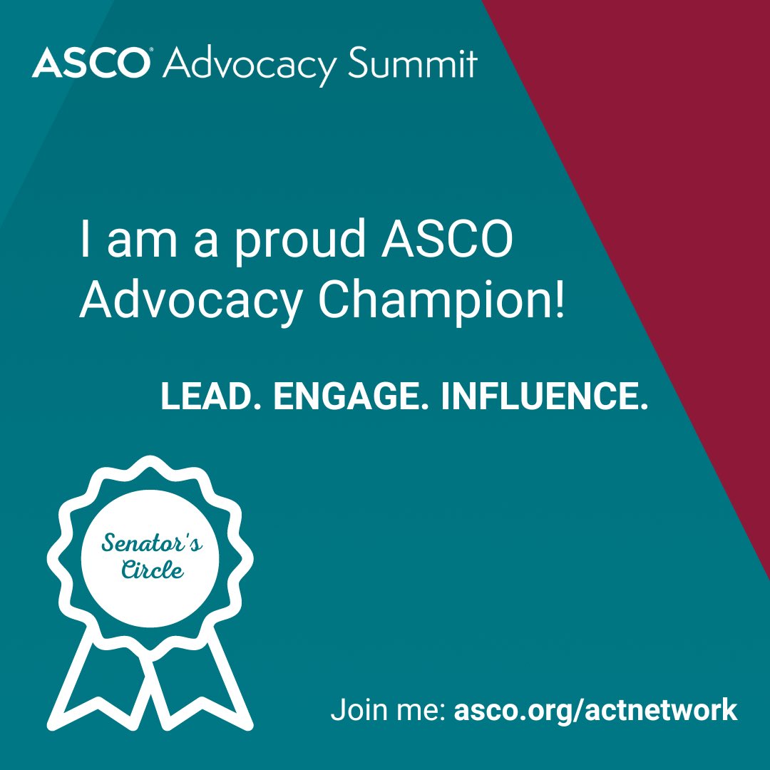 Thank you, @ASCO for naming me an Advocacy Champion at the #ASCOAdvocacySummit. I am proud to advocate on issues such as how climate change & air pollution impact cancer care and outcomes. Looking forward to continuing my involvement next year!